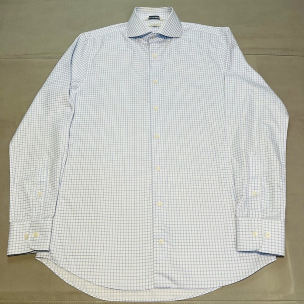 SuitSupply Traveller Men‎ Blue Gingnam Plaid Button Dress Spread Shirt-15.5/39-